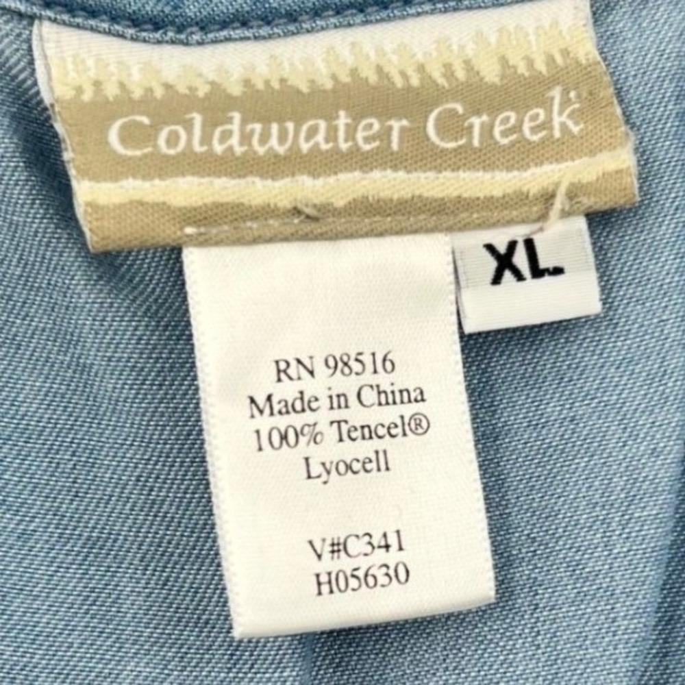 Coldwater Creek Womens XL Blue Chambray Ruffle Button Up Shirt Tencel Lyocell - Picture 7 of 9
